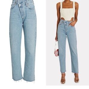 AGOLDE Criss Cross Frayed High Rise Straight Leg Jeans US 24